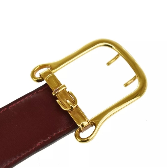 HERMES Logo Gold Buckle Leather Belt in Bordeaux Red! - Picture 13 of 15